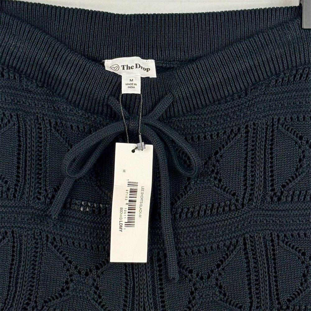 The Drop Lee Crochet Knit Shorts Womens M Black High Waist Drawstring - Picture 3 of 8
